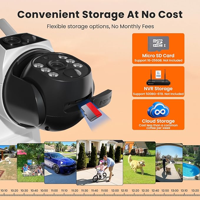 Solar Dual Lens VeryFocal Wireless Security Camera - 6MP QHD 360° PTZ, AI Tracking, 10400mAh + 5.5W Solar, WiFi 6, Standalone/NVR Add-on, Color Night Vision, IP66 Waterproof for Outdoor Home
