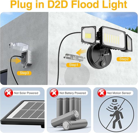 Onforu 80W Dusk to Dawn Outdoor Lighting,Plug in LED Flood Lights,Black Outdoor Lights with Remote,8000LM Security Light,IP66 Waterproof Lighting,2Modes 3 Adjustable Heads Light for Garage Yard