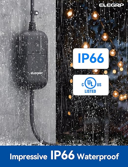 ELEGRP PQR11 Outdoor Smart Dimmer Plug Waterproof IP66, Smart WiFi Plug Compatible with Alexa & Google Assistant, Outdoor Dimmer for String Lights, No Hub Required, UL Certified, 1 Pack, Black