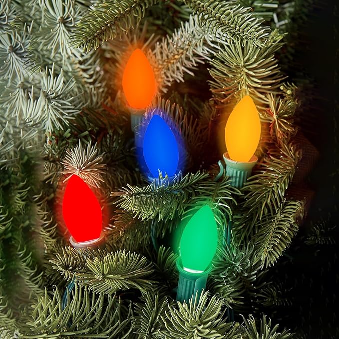 25 Pack C7 Multicolor LED Replaceable Bulbs – Dimmable Multicolor LED Christmas Lights Bulbs, 0.72W Indoor Outdoor Bulbs, Night Light, C7/E12, IP:65