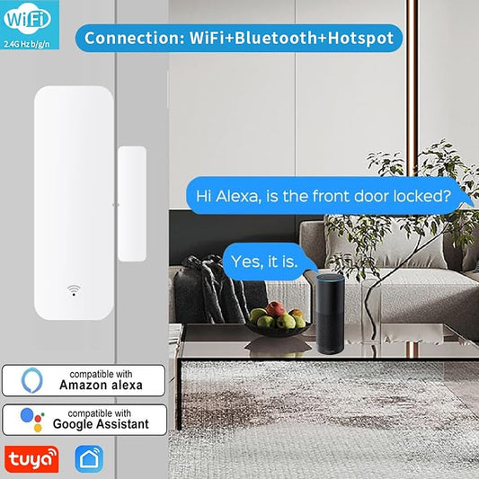 WiFi Door Sensor, Tuya Smart Door Window Sensor, Smart Window Sensor Real-time Alarm Compatible with Alexa Google Assistant,Home Security Door Open Contact Sensor for Business Burglar Alert (1 Pack)