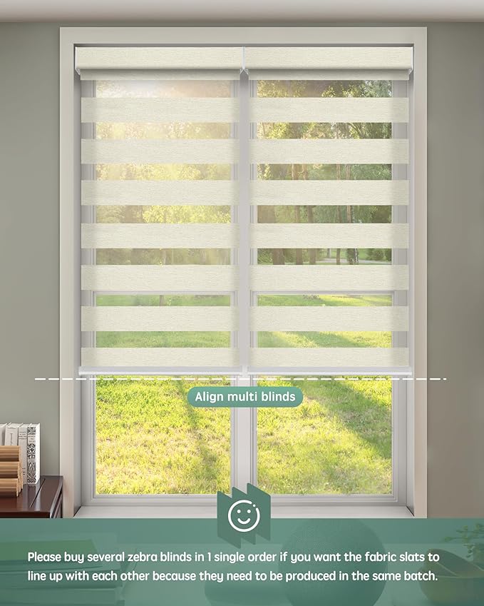 Yoolax Motorized Zebra Blinds Compatible with Alexa, Motorized Blinds with Remote Custom Size, Privacy Electric Blinds Zebra Blinds for Windows (Beige)
