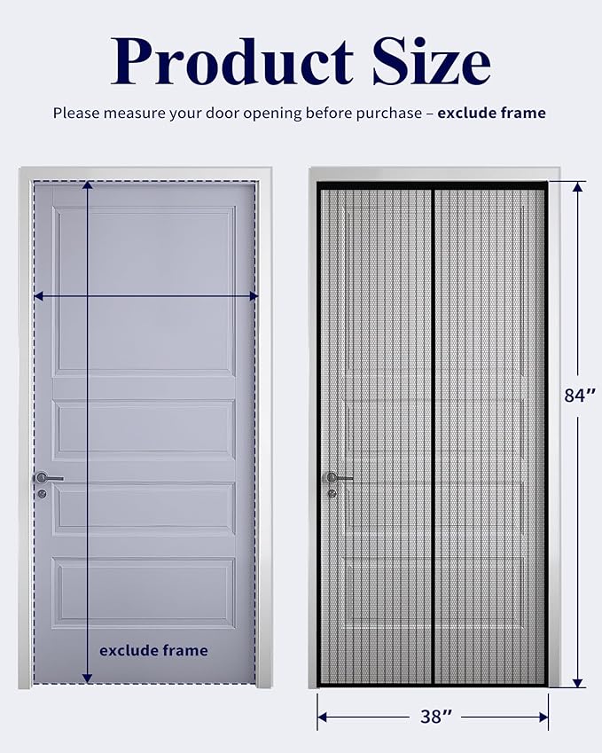 Kitsure Magnetic Screen Door - 38.0 x 84.0 in Retractable Screen Door Mesh for Front Door or Sliding Door, Pet & Kid Friendly, Hands-Free Closure Keeps Bugs Out & Lets Breeze in, Stripe Black