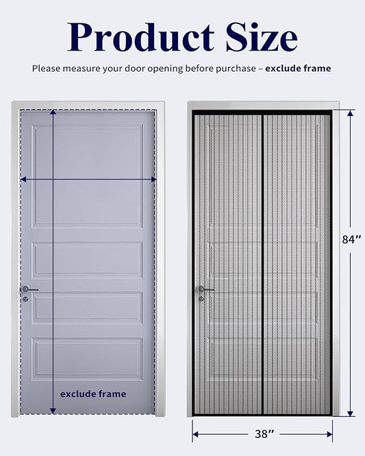 Kitsure Magnetic Screen Door - 38.0 x 84.0 in Retractable Screen Door Mesh for Front Door or Sliding Door, Pet & Kid Friendly, Hands-Free Closure Keeps Bugs Out & Lets Breeze in, Stripe Black