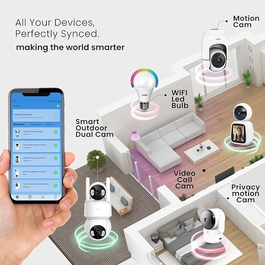 VTA+ 2K Indoor WiFi Security Camera - Motion Detection, Night Vision, Privacy Mode, Alexa/Google Compatible, Two-Way Audio, Dual-Band, 355° Rotation