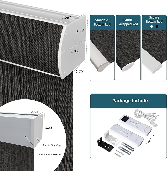 Motorized Blind,Work with Homekit Thread-Enabled,100% Blackout Smart Shades with Remote Control,Electric Roller Shade, Custom Size,Bouvardia Dark Grey
