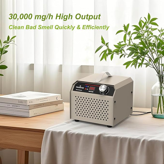 Ozone Generator 30,000mg/h Industrial & Home Use Air Purifier – O3 Air Ionizer High Capacity for 2,000 Sq Ft, Smoke Odor Removal, Odor Eliminator, Pet, Car, Room, Basement Deodorizer