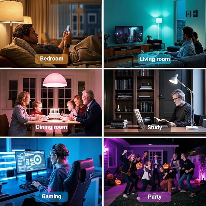 TJOY Smart Alexa Light Bulbs, Bluetooth WiFi Led Bulb Compatible with Alexa &Google Assistant, RGB Color Changing Bulbs, Music Sync, 9W(60W Equivalent), A19 E26 800LM(2.4Ghz WiFi only), 6 Pack