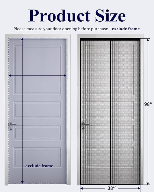 Kitsure Magnetic Screen Door - 38.0 x 98.0 in Retractable Screen Door Mesh for Front Door or Sliding Door, Pet & Kid Friendly, Hands-Free Closure Keeps Bugs Out & Lets Breeze in, Stripe Black