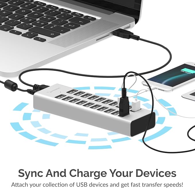 SABRENT 90W 20-Port USB 2.0 Charging Station (AX-P20C) | 20 USB charging ports; 90W; includes 12V power supply; multi-device desktop charger