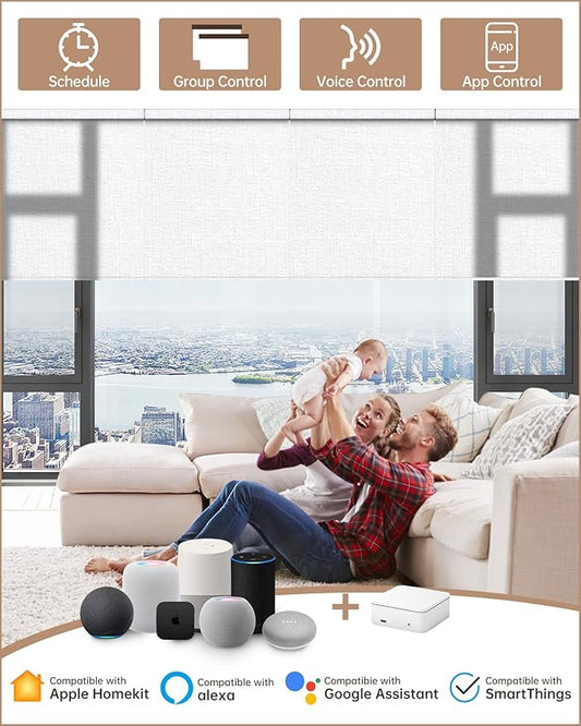 Kincmo Motorized Blinds with Remote, Light Filtering Roller Shades Work with Apple Homekit,Alexa,Google Home, Custom Electric Blinds with App,Voice Control (70% Blackout Aurora White)