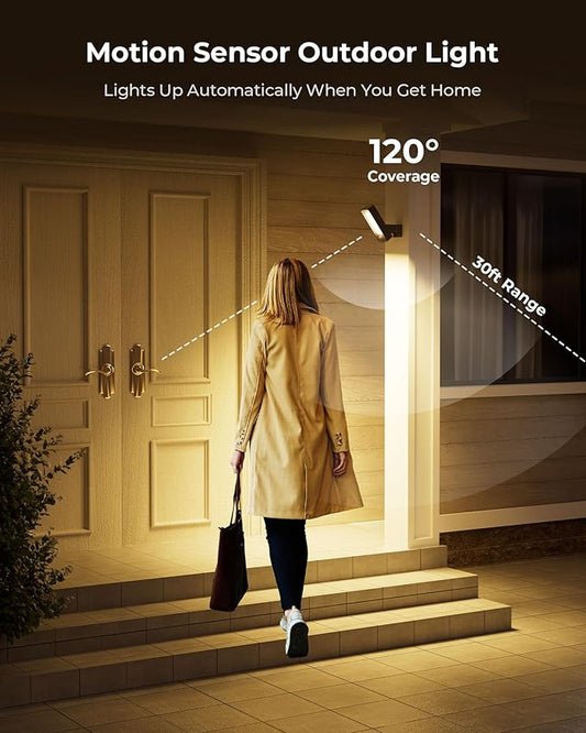 2 Pack Motion Sensor Outdoor Lights, 10000mAh Rechargeable Battery Operated Outdoor Lights with Remote, 3 Modes with Red Alert, Dimmable & 3CCT, Outdoor Security Lights for Porch, Backyard, Garage