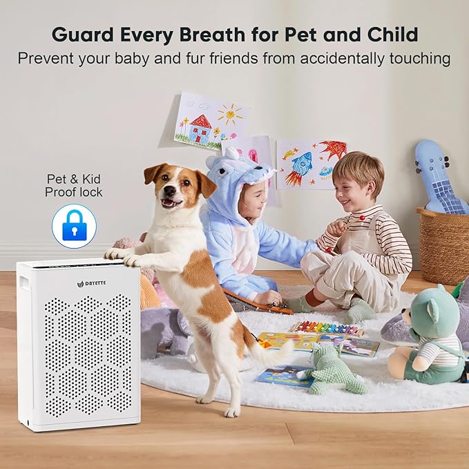 DAYETTE Air Purifiers for Home Large Room Up to 1800 Ft² with HEPA 14 Filter, Pet Air Purifier with Washable Prefilter for Bedroom with Fragrance, Air Cleaner for Smoke Dust Pets Hair Odor, White