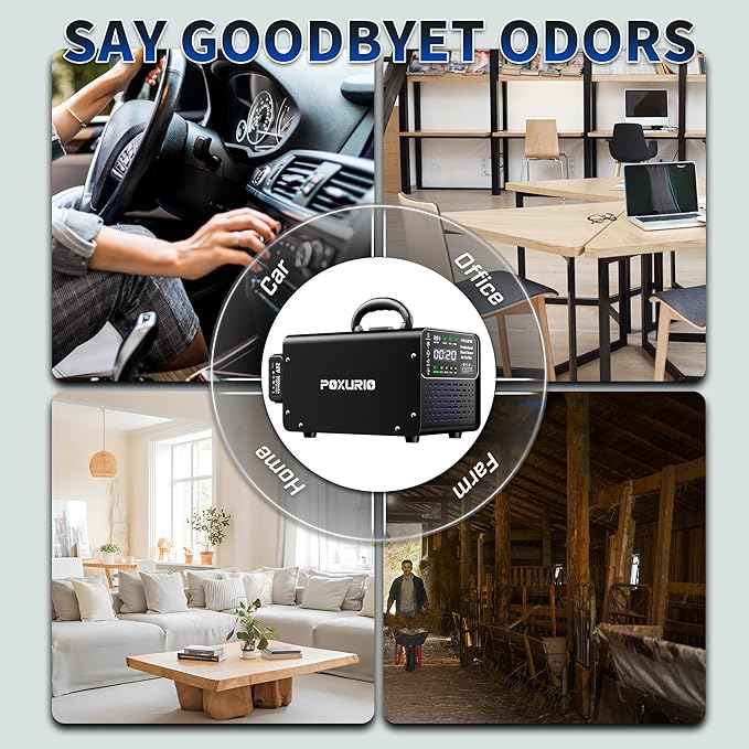 Ozone Generator Cordless with 2 x 5000mAh Battery&Quick Charger for 8-10 Hours Use, 1000000mg Commercial Odor Remover Digital Ozonator Machine With Remote Control, Auto Timming for Large Space