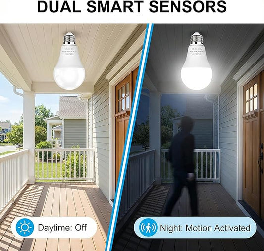 TSEXES 12W Motion Sensor Light Bulbs (100W Equivalent), 5000K Daylight, Motion Activated Light Bulb with Dusk to Dawn Sensor for Outdoor & Indoor,Porch, Stairs, Hallway, 4-Pack