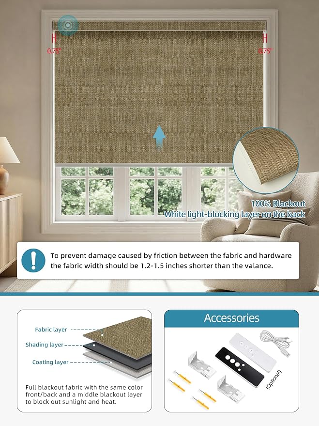 SmartWings Motorized Smart Blinds with Remote, Custom Automatic 100% Blackout Roller Shade Compatible with Alexa/Homekit/Google, Electric Smart Blinds for Indoor Windows, Vigor Wheat