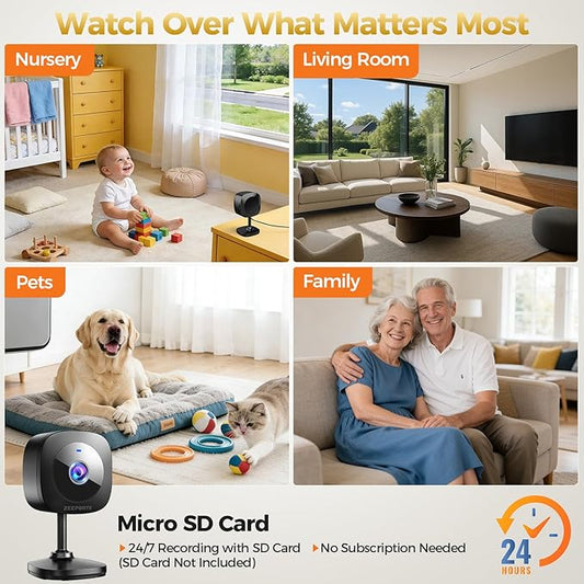 ZEEPORTE 2K Indoor Cameras for Home Security - Baby Monitor and Dog Pet Camera with Motion Detection, 2-Way Audio, Night Vision, Siren, Wired Security Camera - Compatible with Alexa