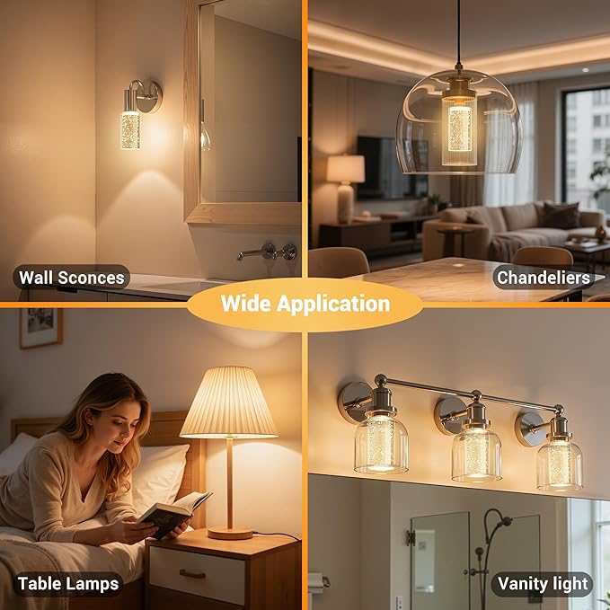 JandCase LED Bulb,5W,3000K,500LM Dimmable E26 Acrylic Bubble Bulb with Ceramic Base, Suitable for E26 Lighting Fixtures Including Chandeliers, Wall Sconces, Table Lamps, and Vanity Lights