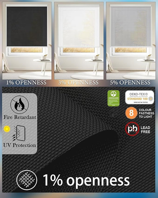 Motorized Blinds with Remote Cordless Automatic Motorized Shades Custom Blinds for Windows Smart Curtains Compatible with Alexa Google Home(3% Solar Black,W30 x H72in)
