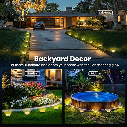 SOLPEX 16 Pack Solar Ground Lights Outdoor Waterproof, Solar Powered Pathway Lights, Landscape Lighting for Garden Walkway Driveway Backyard Decor (Warm White)