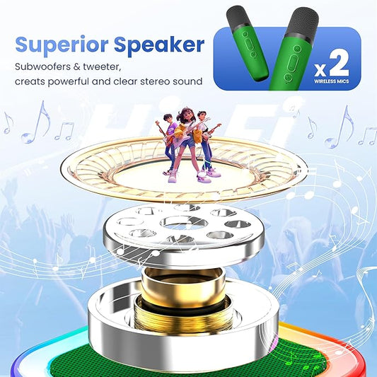 Mini Karaoke Machine for Kids Adults, 2026 TOP Birthday Gifts for Girls Boys 3,4,5,6,7,8+Year Old Toddler Toys, Portable Bluetooth Speaker with 2 Wireless Karaoke Microphones Player (Dark Green)