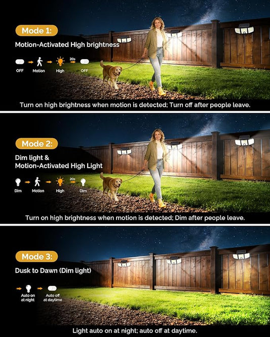Brightown 1 Pack Solar Outdoor Lights with Motion Sensor, 223 LED 3 Head 270° Wide Angle Street Area Security Lights with Remote, IP65 Waterproof Flood Wall Lights with 3 Modes for Yard Outside