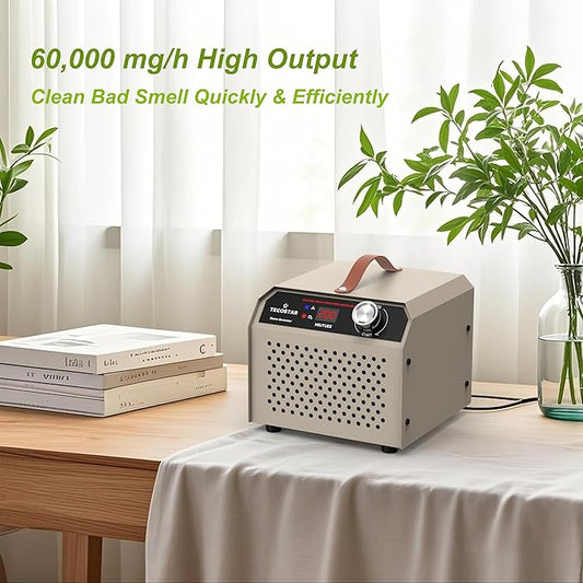 Ozone Generator 60,000mg/h Home & Industrial Use Air Purifier – High Capacity O3 Air Ionizer for 4,000 Sq Ft, Smoke Odor Removal, Room, Car, Pet, Basement Deodorizer