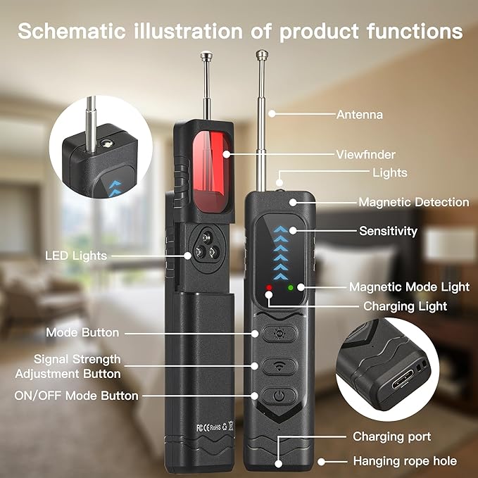 Hidden Camera Detectors,GPS Tracker Detector,Anti-Spy Detector,Listening Device Detector,Bug Detector for Travel, Hotel, Home, Car, Office