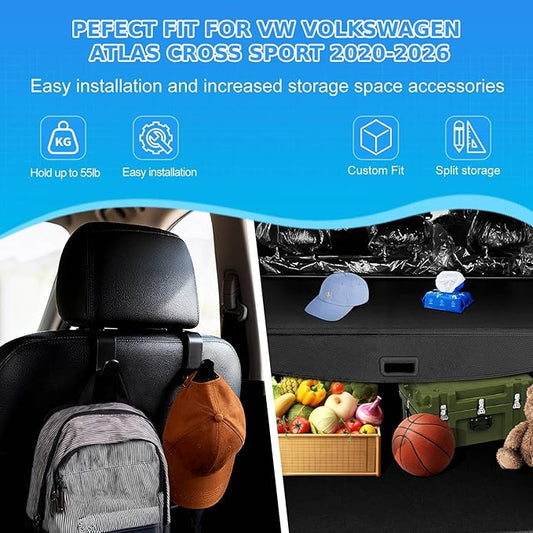 AUXKO Retractable Cargo Cover for Volkswagen Atlas Cross Sport 2026-2020, Waterproof Carbon Fiber Security Shade Cover for 2025 2026 VW Atlas Cross Sport Shielding Anti-Peeping Luggage Privacy Cover