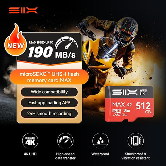 SIX M200 256GB Micro SD Card Read Up to 190MB/s for 4K UHD Continuous Recording - A2, U3, V30 microSDXC Memory Card 256GB with Adapter for Action Cameras, Drones, Gaming Consoles, Dash Cams, Phones