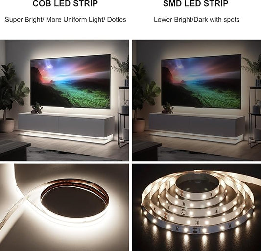 AXMOTUT 65.6ft COB LED Strip Light Natural White, High Bright LED Strips with 320LEDs,RF Remote and UL Power Supply,4000K Dimmable LED Lights for Bedroom,Kitchen,DIY Home Decoration, 2 Rolls of 32.8ft