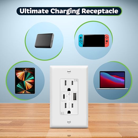 TOPGREENER USB Outlet Receptacle,36W USB Type C Wall Outlet, White, 1Pack | Power Delivery 15Amp Duplex Tamper-Resistant Receptacle, UL Listed, USB C Outlet for Smartphone,Tablet,Laptop,TU215PD30AC-W