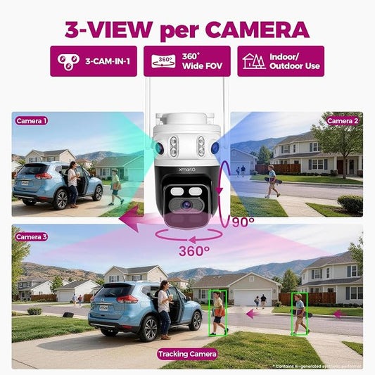 XMARTO 2-Pack 6MP Tri-Lens WiFi Security Camera