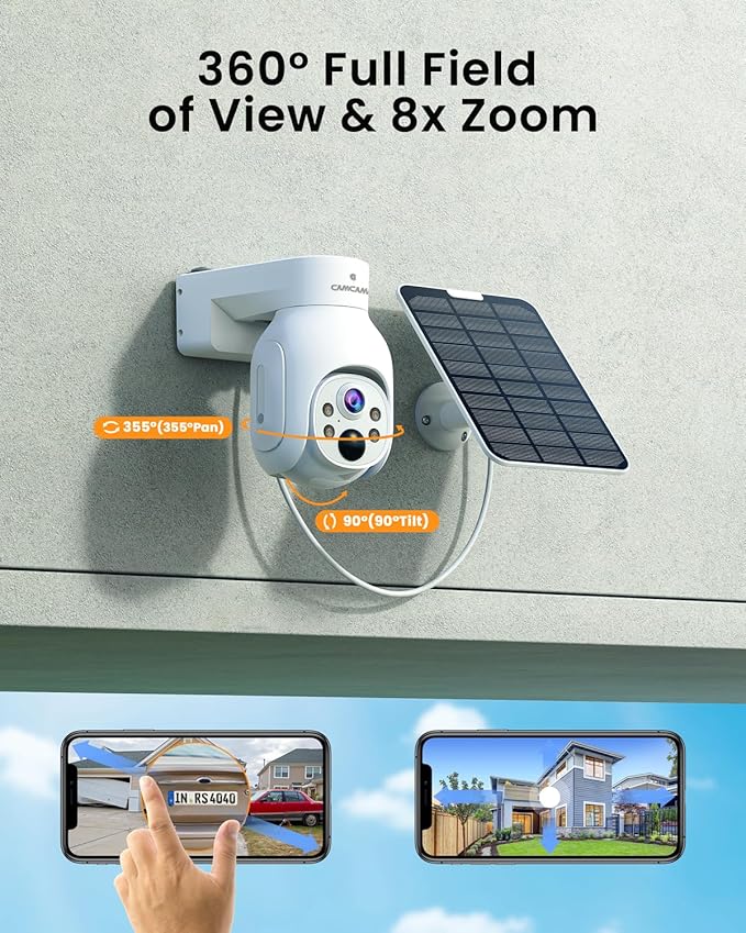 Security Cameras Wireless Outdoor, No Subscription, Solar-Powered, Home Security Cameras System with 360° Pan & Tilt, Auto Tracking, 2K Color Night Vision, 500G HDD Local Recording, 2.4G & 5G WiFi