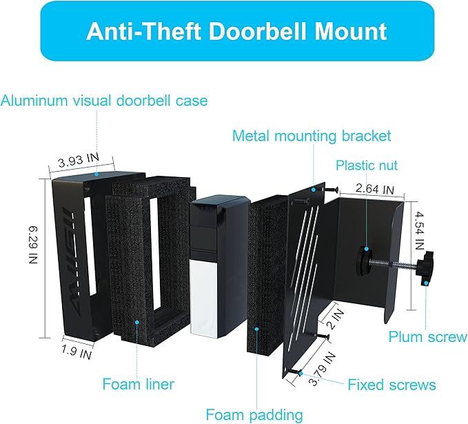 Bleu Clair Anti-Theft Doorbell Mount All Metal No Need to Drill Not Block Doorbell Motion Sensor Compatible with Ring & Other Video Doorbells for Home Rentals Office Room Apartment