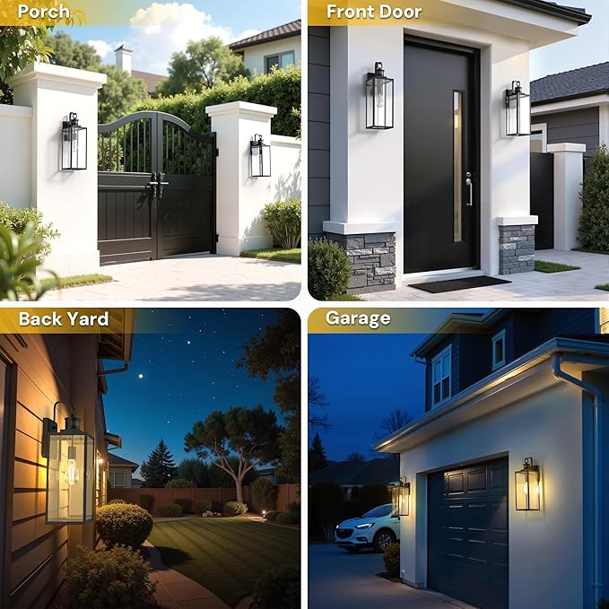L LOHAS LED Large Size Motion Sensor Outdoor Wall Lights, 20 Inch Black Waterproof Anti-Rust Outdoor Light Fixtures Wall Mount with Clear Glass Shade for Porch, Garage, ETL Listed, 2 Pack
