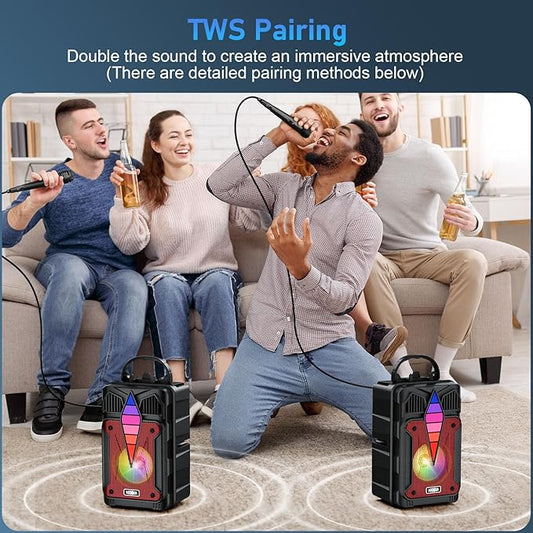 Portable Bluetooth Speaker with Voice-Controlled RGB Multi-Color Rhythm Lights, Supports TWS/USB/TF/FM/AUX, Suitable for Home Party or Outdoors (Red)