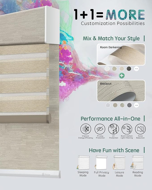 Yoolax Smart Dual Roller Shades, Motorized Blinds with Remote Smart Zebra Shades Compatible with Alexa, Blackout & Light Filtering Automatic Blinds for Windows (Zebra Coffee)