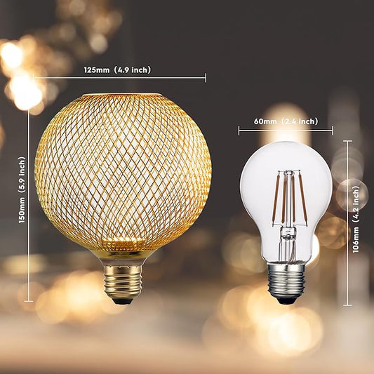 Unique Decorative LED Light Bulb, Fanvy Golden Metal Cage Edison Light, 40W Equivalent,125mm Bulb for Indoor Decor Floor lamp & Table lamp, 3.5W Cozy White 2200K Dimmable,MINI Bulb Series