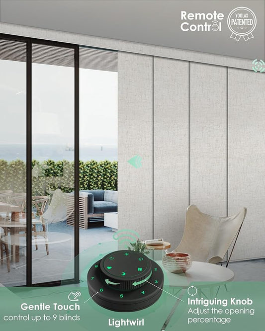 Yoolax Custom XL Smart Vertical Blinds, Motorized Sliding Door Blinds Compatible with Alexa, Fabric Blackout Rechargeable Battery Sliding Panel for Indoor Windows, Patio Doors(Linen Beige)