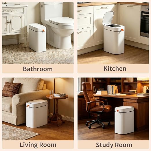 Bathroom Trash Can with Lid, 3.5 Gallon Small Automatic Motion Sensor Garbage Bin with Auto Bag Suction & One-Pull Self Sealing, Slim Smart Touchless Waste Basket for Bedroom, Office, Kitchen, Rv