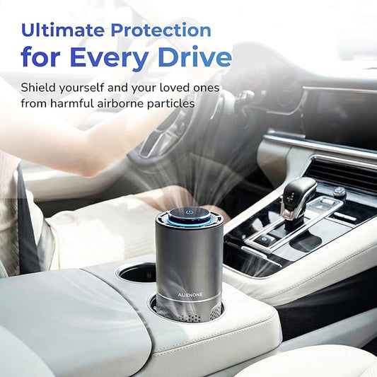 ALIENONE AP-C2-D Car Air Purifier, Portable Personal Mini Unit for Car Home Office Bedroom Desk Travel RV Camping, Compact Quiet Design, 360° Airflow for Small Spaces