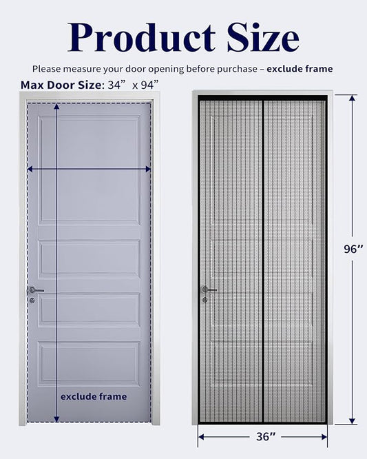 Kitsure Magnetic Screen Door - 36.0 x 96.0 in Retractable Screen Door Mesh for Front Door or Sliding Door, Pet & Kid Friendly, Hands-Free Closure Keeps Bugs Out & Lets Breeze in, Stripe Black