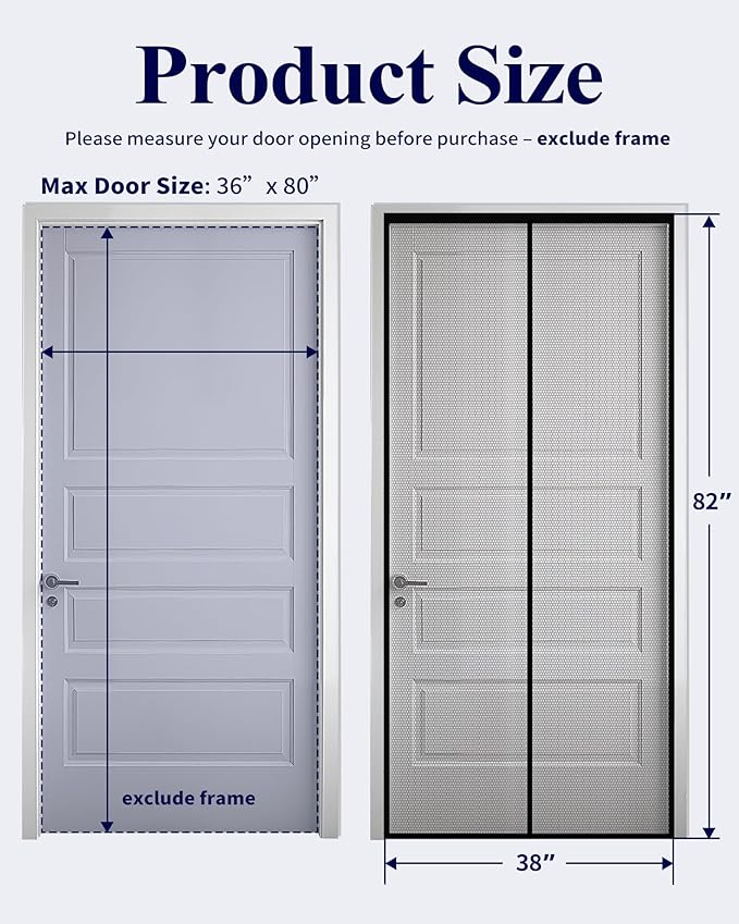 Kitsure Magnetic Screen Door - 38.0 x 82.0 in Retractable Screen Door Mesh for Front Door or Sliding Door, Pet & Kid Friendly, Hands-Free Closure Keeps Bugs Out & Lets Breeze in, Black