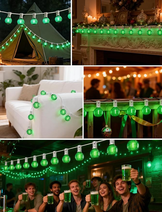 25 Pack Green G40 LED Bulbs, Commercial Grade E12 Base Replacement Bulbs for Outdoor Patio String Lights - 0.6W LED Globe Light Bulb (5W Equiv), Shatterproof Plastic for Holiday & Events (120V)