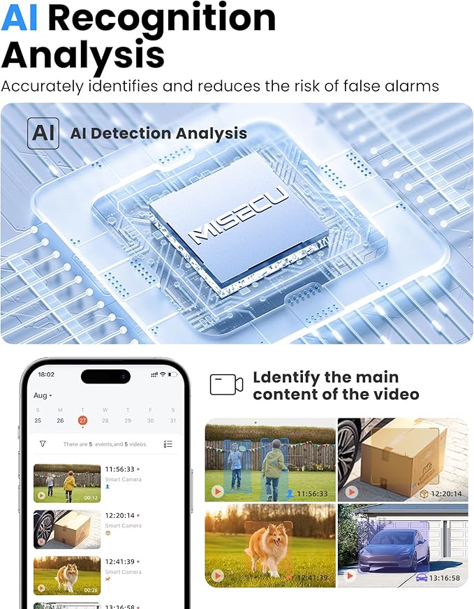 MISECU 2K Solar Camera Outdoor Wireless, WiFi Cameras for Home Security with Solar Panel, Spotlight Color Night Vision, AI Motion Detection, Siren Alarm, 2-Way Talk, IP66, Cloud/SD Storage 2 Pack