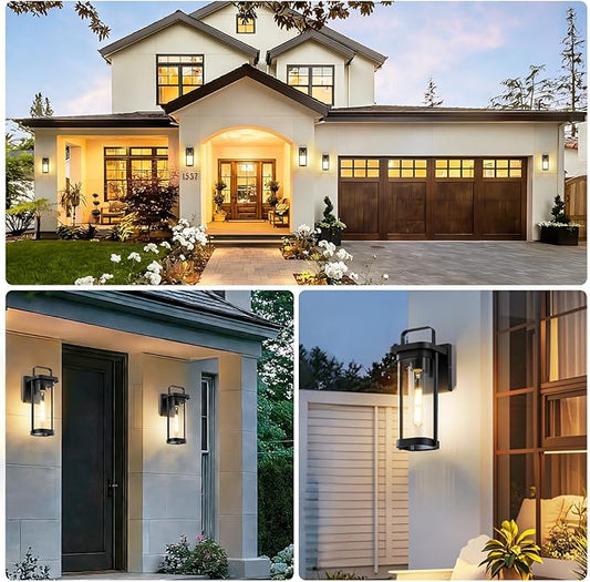 2-Pack Outdoor Wall Lights, Porch Lights, Waterproof Outdoor Wall Sconce Lanterns, 13.5" Exterior Lighting Fixtures Matte Black with Clear Glass Shade for House Patio Garage Doorway Entryway