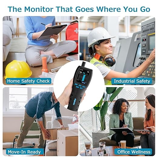 Air Quality Monitor CF-60PP WiFi PM2.5 PM10 TVOC Pollen AQI Tester for Indoor/Outdoor Air Pollution Detection TFT Color Display Rechargeable Custom Alarm CSV Report Download