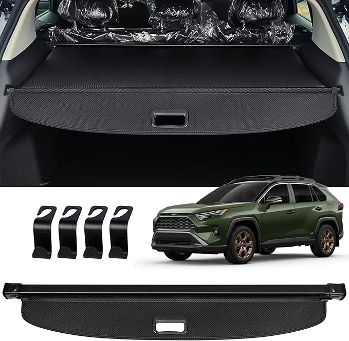 AUXKO Retractable Cargo Cover for Toyota RAV4 2025-2019, Cargo Trunk Cover Luggage Security Shade Cover for 2025 2024 2023 Toyota RAV4 Shielding Shade Anti-Peeping Luggage Privacy Screen, Carbon Fiber