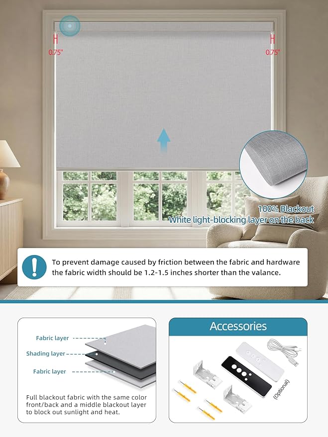 SmartWings Motorized Smart Blinds with Remote, Custom Automatic 100% Blackout Roller Shade Compatible with Alexa/Homekit/Google, Electric Smart Blinds for Indoor Windows, Bouvardia Light Grey